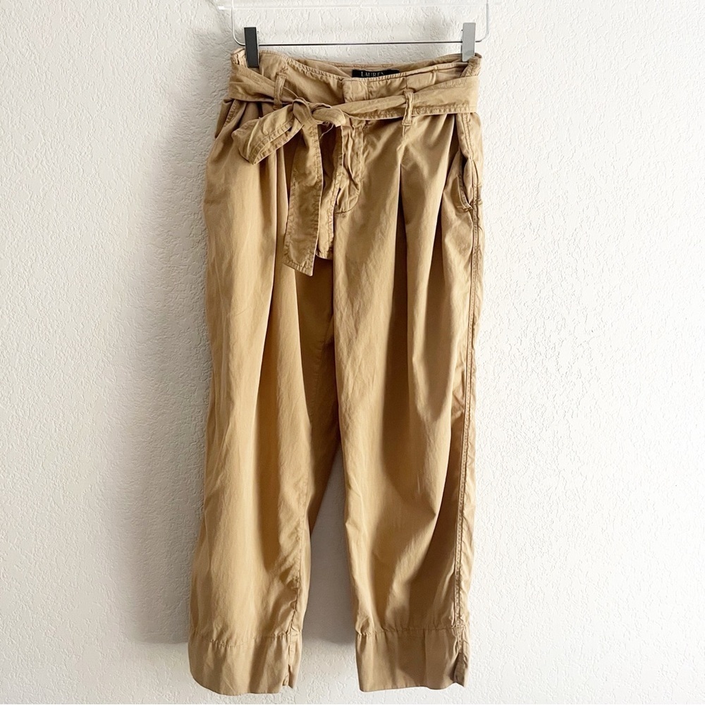 RALPH LAUREN Tan High Rise Tapered Chino With Belt Size 4 - Picture 3 of 11